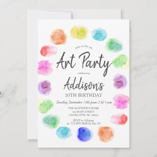 Art Birthday Invite, Paint Birthday Invitation Kaart (Voorkant)