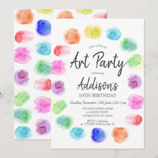 Art Birthday Invite, Paint Birthday Invitation Kaart (Voorkant / Achterkant)
