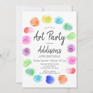 Art Birthday Invite, Paint Birthday Invitation Kaart
