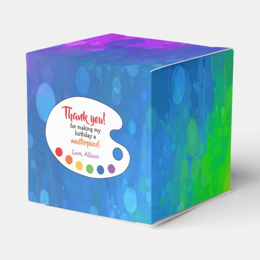 Art Birthday Party Favor | Dekkist van de partij Bedankdoosjes (Achterkant)