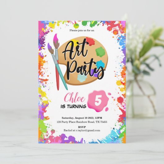 Art Birthday Party Invitation Bedankkaart (Staand voorkant)