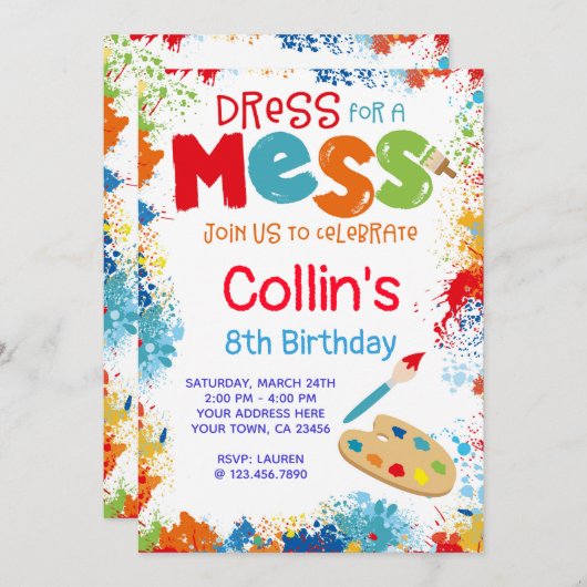 Art Birthday Party Invitation Kaart (Voorkant / Achterkant)