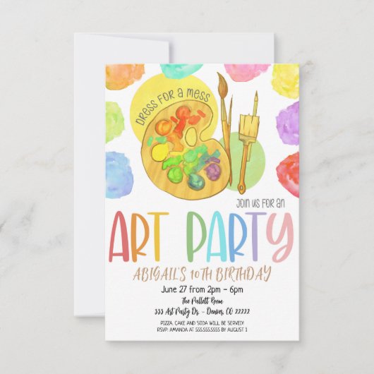 Art Birthday Party Invitation Kaart (Voorkant)