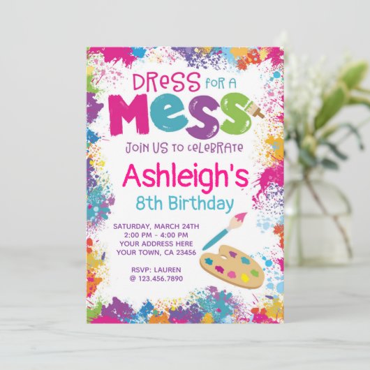 Art Birthday Party Invitation Kaart (Staand voorkant)