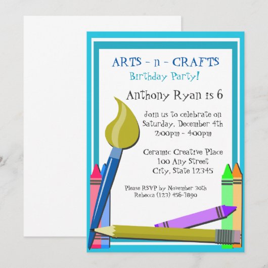 Art Birthday Party Kaart (Voorkant / Achterkant)