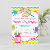 Art Birthday Uitnodiging | Kunstpartij voor meisje (Staand voorkant)