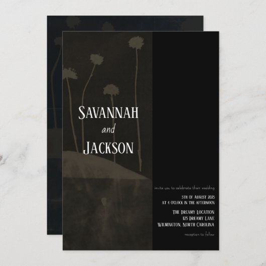 Art Black Flower Unieke huwelijksuitnodiging Kaart (Voorkant / Achterkant)