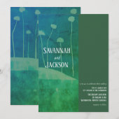 Art Blauw Groene Bloem Unieke Huwelijksuitnodiging Kaart (Voorkant / Achterkant)