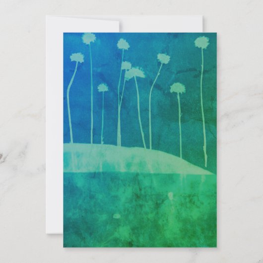 Art Blauw Groene Bloem Vetgedrukte Huwelijksuitnod Kaart (Achterkant)