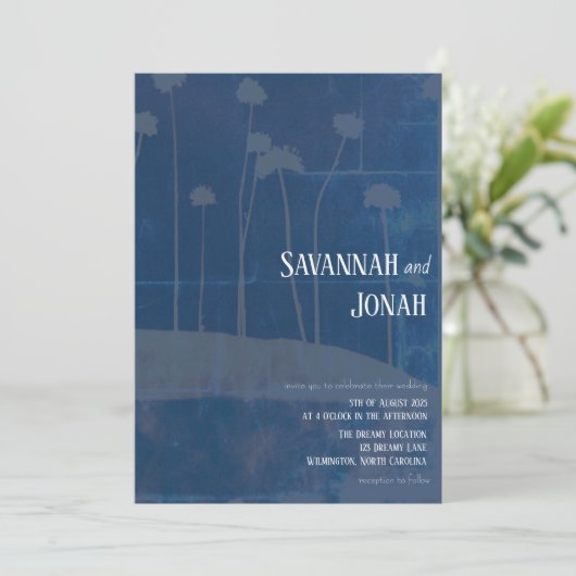 Art Blue Flower Unieke bruiloft uitnodiging (Staand voorkant)