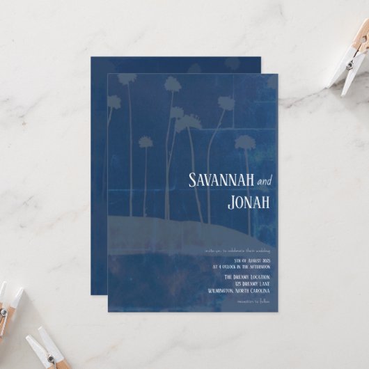 Art Blue Flower Unieke bruiloft uitnodiging (Voorkant / Achterkant in situ)