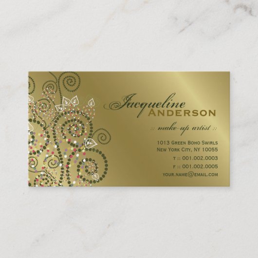  Art Boho Green Spirals Golden Profile Card Visitekaartje (Voorkant)