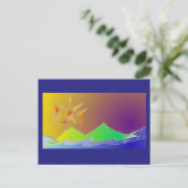 Art Briefkaart 5 - Island Zee Sun Sketch Art (Staand voorkant)