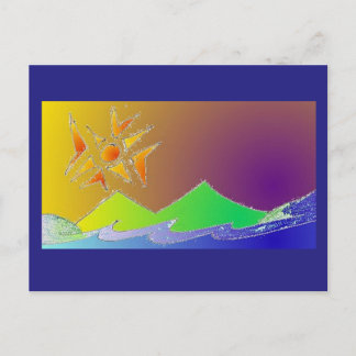 Art Briefkaart 5 - Island Zee Sun Sketch Art