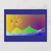 Art Briefkaart 5 - Island Zee Sun Sketch Art (Voorkant)