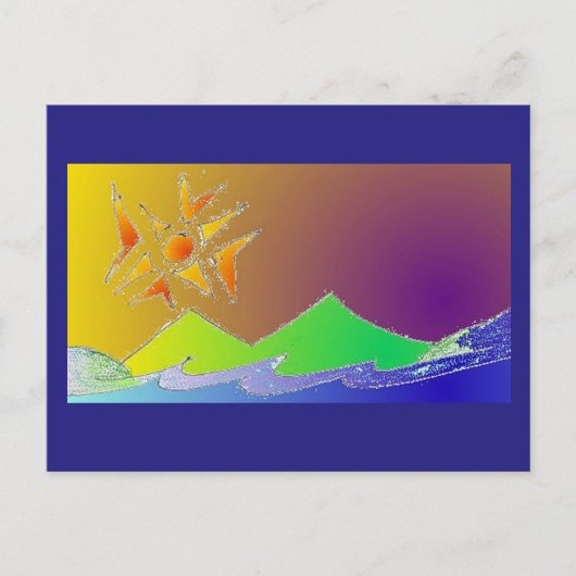 Art Briefkaart 5 - Island Zee Sun Sketch Art (Voorkant)