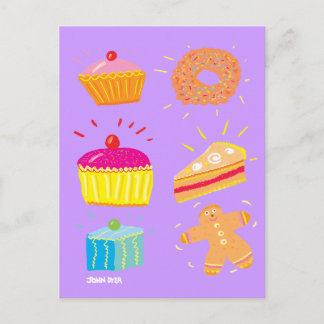 Art Briefkaart: Cakes, Fans and Gingerbrood Man Briefkaart