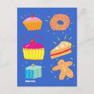 Art Briefkaart: Cakes, Fans and Gingerbrood Man Briefkaart
