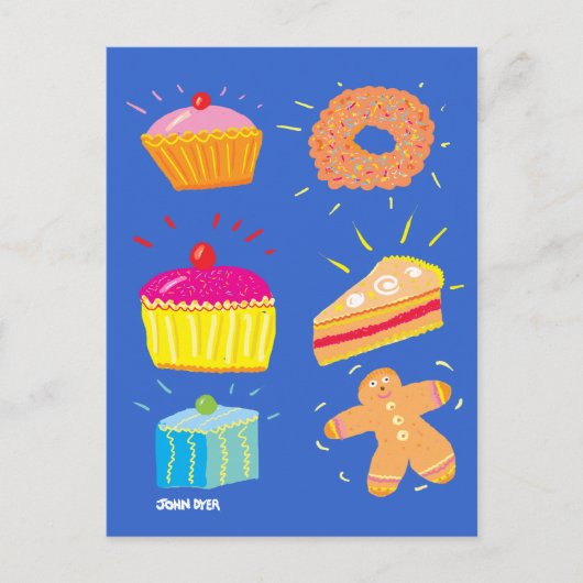 Art Briefkaart: Cakes, Fans and Gingerbrood Man Briefkaart (Voorkant)