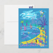 Art Briefkaart: Larvotto Beach Monaco Summer Drawi Briefkaart (Voorkant / Achterkant)