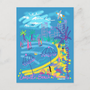 Art Briefkaart: Larvotto Beach Monaco Summer Drawi Briefkaart