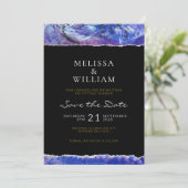 Art Bruiloft Zwart Blauw Save The Date (Staand voorkant)