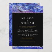 Art Bruiloft Zwart Blauw Save The Date (Voorkant / Achterkant)