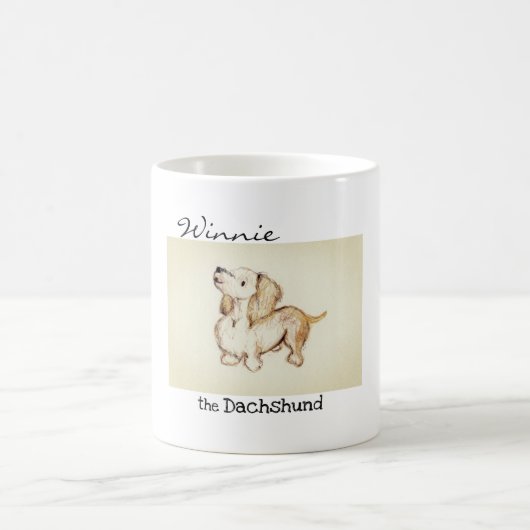 "Art by Heather" Winnie the dachshund 11oz mok (Center)