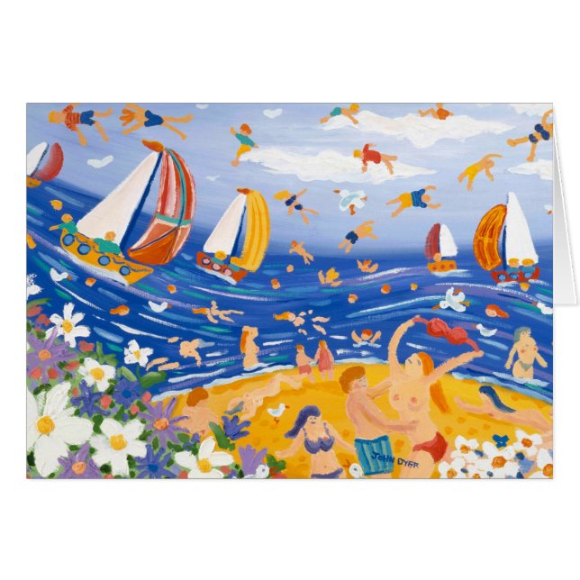 Art Card: Beachy Tres. Sunbathers en Sailing (Voorkant Horizontaal)