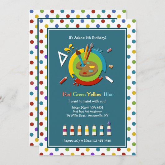 Art Class Invitation Kaart (Voorkant / Achterkant)