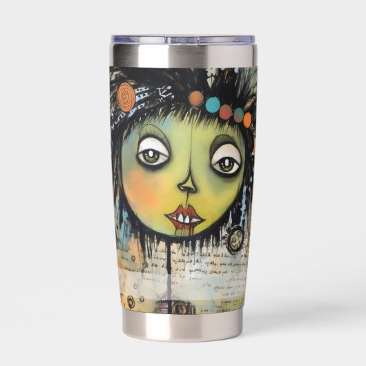 Art collage dame 7 geïsoleerde drinkbeker (Achterkant)