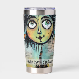 Art collage dame 9 geïsoleerde drinkbeker