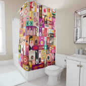 Art collage, musical vintage illustration. Patchwo Douchegordijn (In situ)