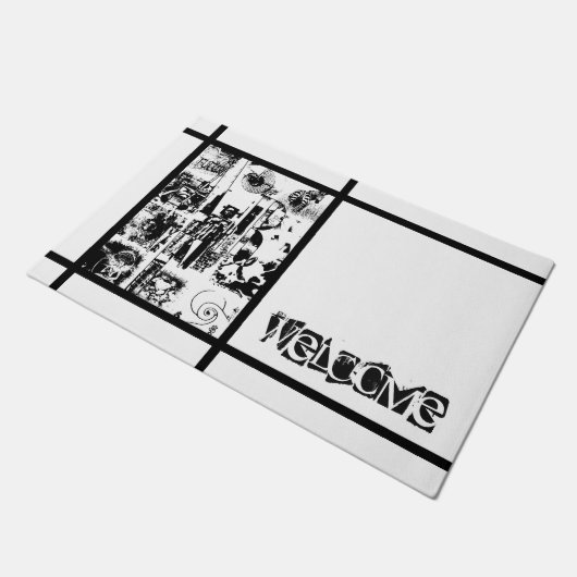 ART COLLAGE zwart-wit en uw ideeën Deurmat (Schuin)