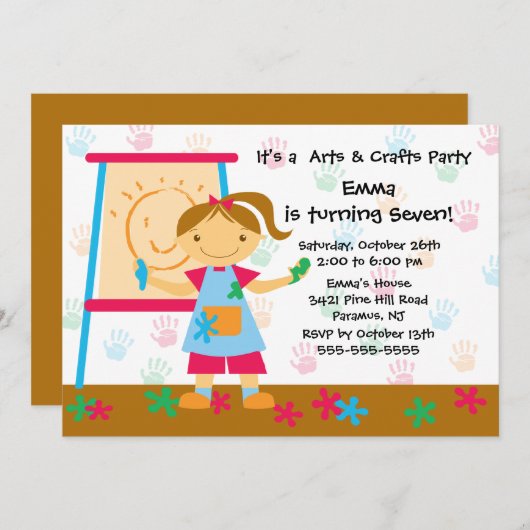 Art & Craft Birthday Party Kaart (Voorkant / Achterkant)