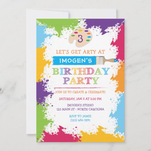 Art Craft Paint Birthday-uitnodiging Kaart (Voorkant)