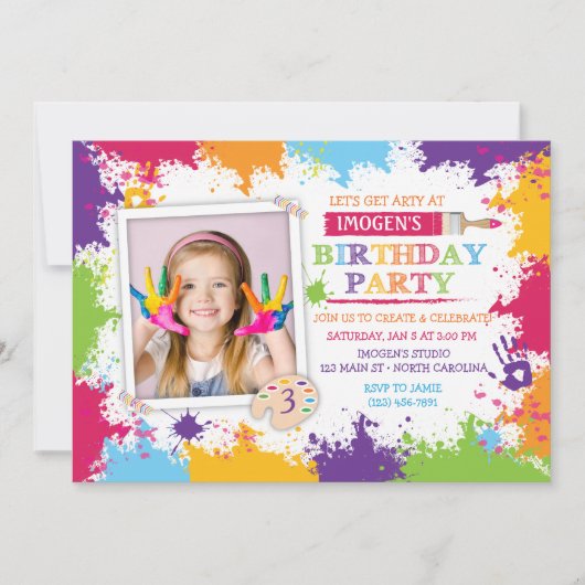 Art Craft Paint Birthday-uitnodiging Kaart (Voorkant)