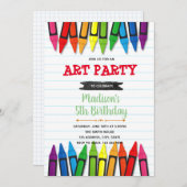 Art crayon verjaardagsfeest uitnodiging (Voorkant / Achterkant)