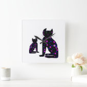 Art, Cute Cat Clipart Vierkante Klok (Huis)