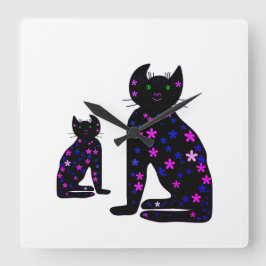 Art, Cute Cat Clipart Vierkante Klok