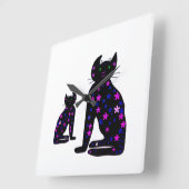 Art, Cute Cat Clipart Vierkante Klok (Hoek)
