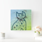 Art, Cute Cat Clipart Vierkante Klok (Huis)