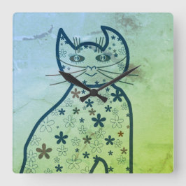 Art, Cute Cat Clipart Vierkante Klok