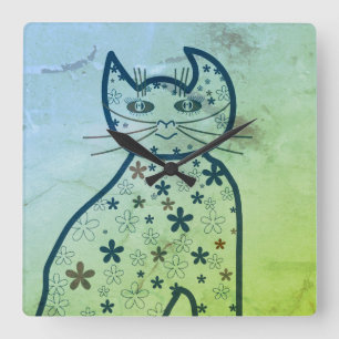 Art, Cute Cat Clipart Vierkante Klok