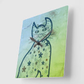 Art, Cute Cat Clipart Vierkante Klok (Hoek)