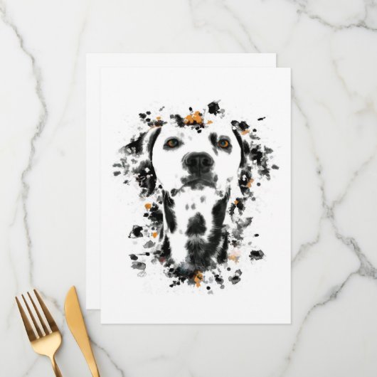 Art Dalmatiaanse Waterverf, Cute Dalmatian Dog Fac Menu (Voorkant / Achterkant in situ)