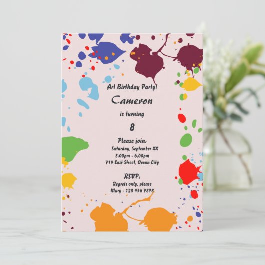 Art de achtste uitnodiging van de Birthday Party (Staand voorkant)