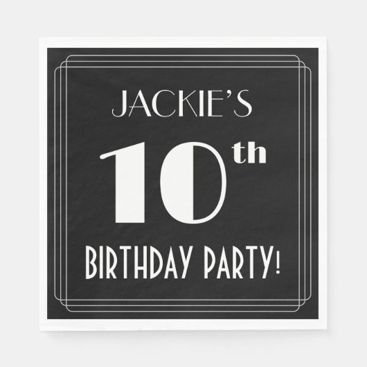 Art Deco 10th Birthday Party met aangepaste naam Servet (Voorkant)