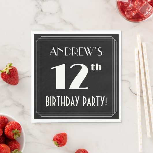 Art Deco 12th Birthday Party met aangepaste naam Servet (Insitu)