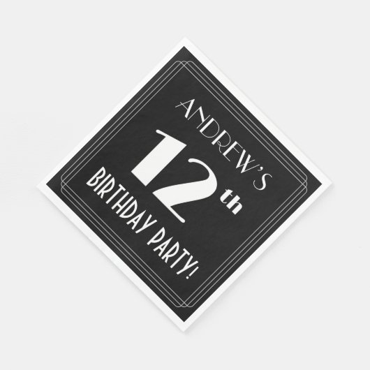 Art Deco 12th Birthday Party met aangepaste naam Servet (Hoek)